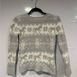 Cozy Gray and Cream Unicorn Fair Isle Sweater